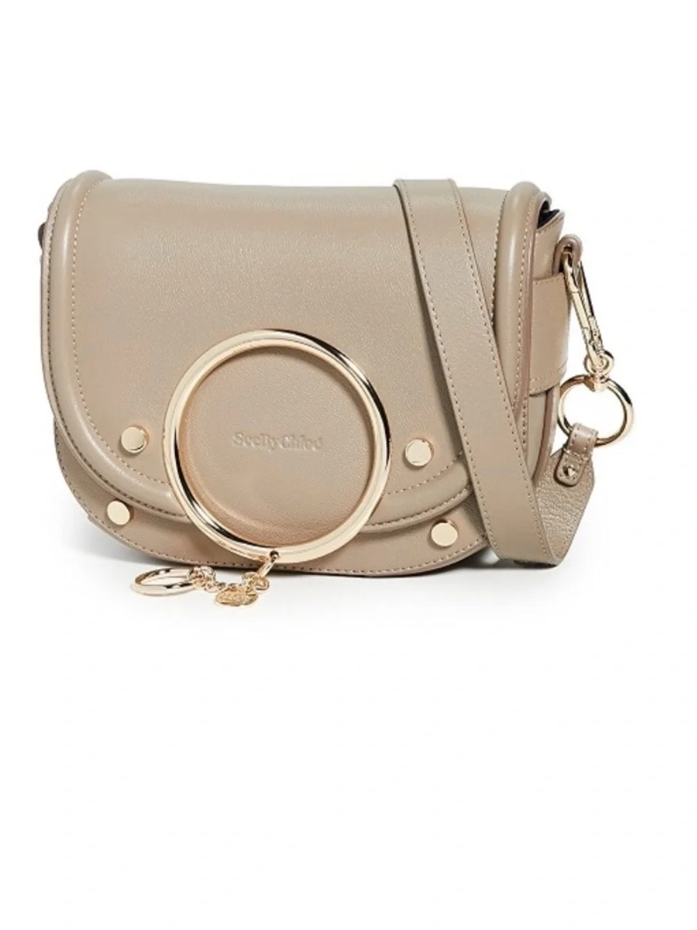 See By Chloe Taupe Leather Crossbody Mara Bag with Gold Ring Accent